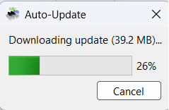 Download progress dialog showing percentage and file size