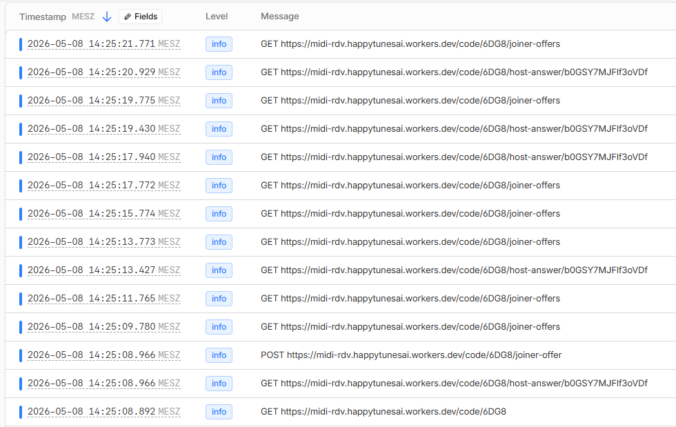 Worker live tail showing successful requests