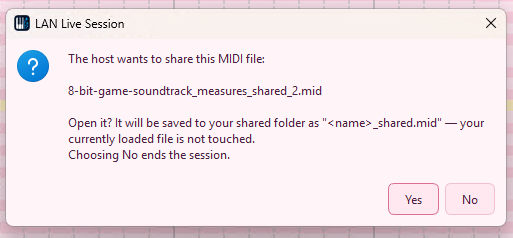 Modal asking the joiner to confirm receiving the host's MIDI file