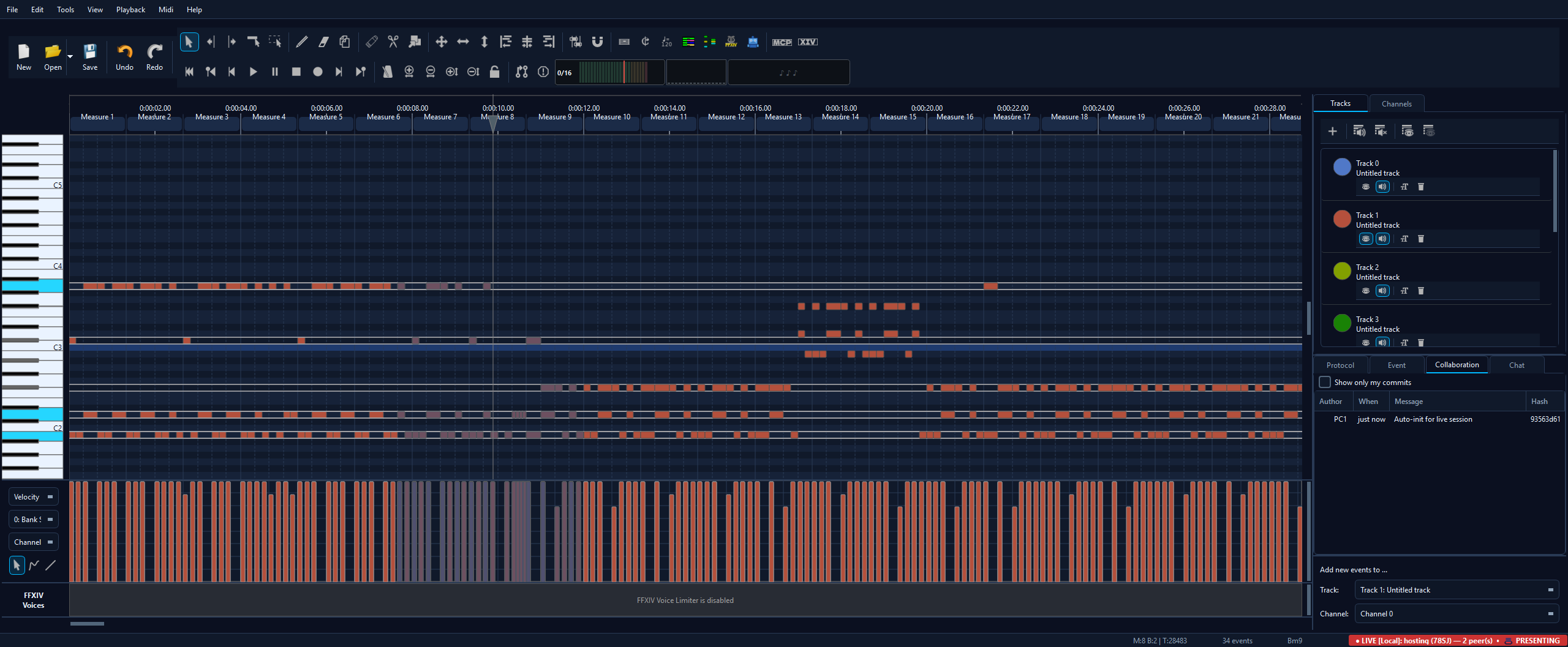 Side-by-side comparison: presenter's window with selected notes and limited track visibility next to the viewer's window showing the same area with the same selection and visibility.