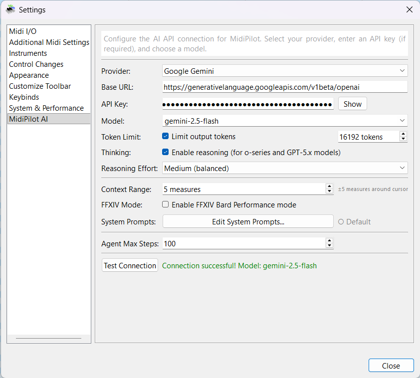 Connection test successful