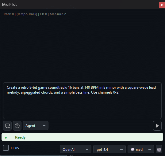 MidiPilot input bar close-up