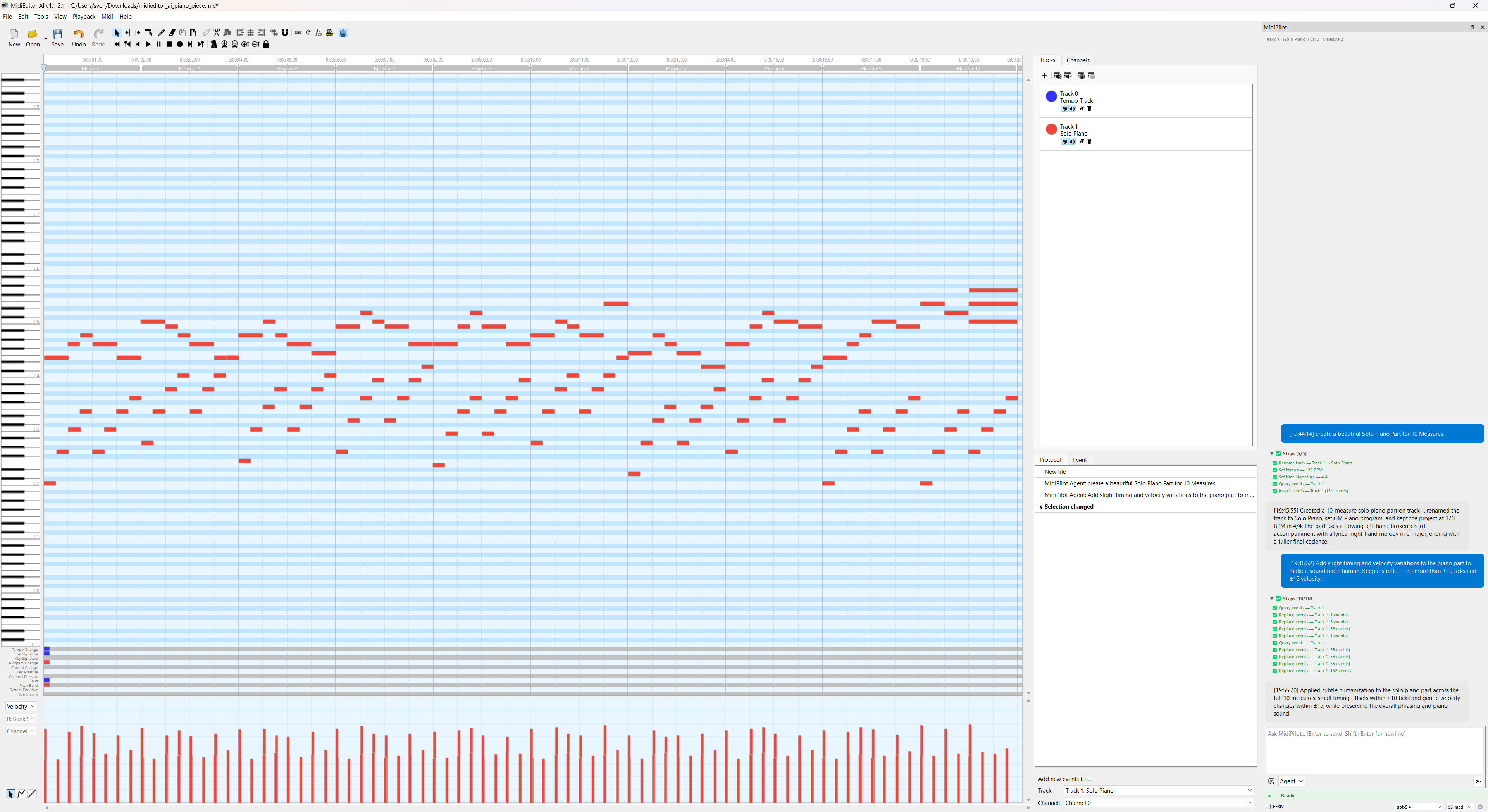 Humanized piano with velocity variations