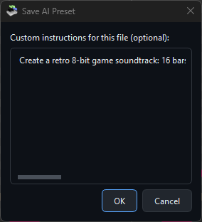 Preset saved confirmation