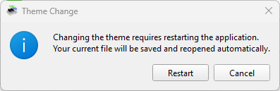 Theme change restart confirmation dialog