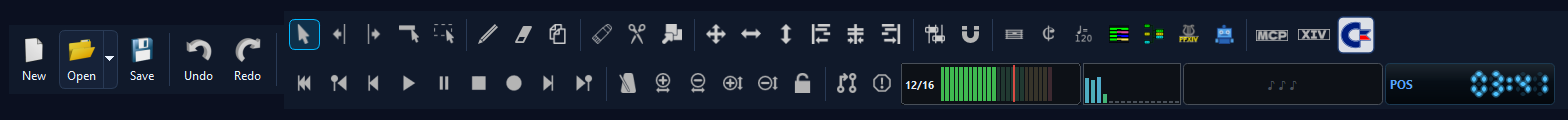 The retro seven-segment cursor-time clock sitting on the MidiEditor AI toolbar.