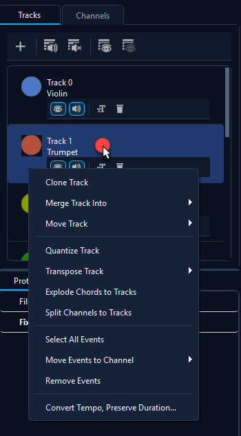 Track context menu